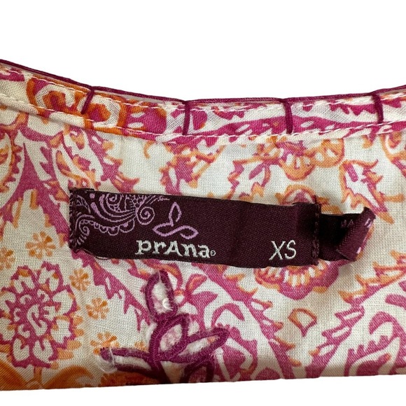 prAna Fall Floral Y2K Top Women’s‎ sz. XS Orange Split Neck Embroidered Rose - Picture 6 of 10